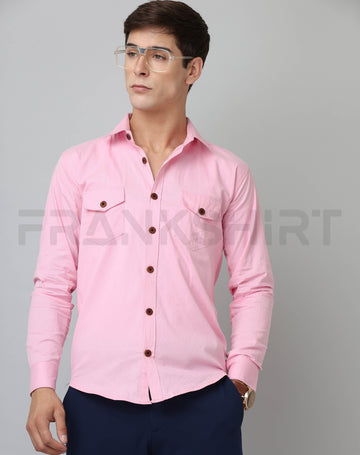 Frankshirt Double Pocket Pink Solid Tailored Fit Cotton Casual Shirt for Man