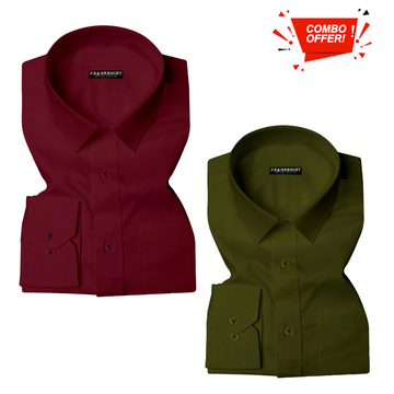 Pack of 2 Cotton Shirt for Man (Maroon and Bottle Green)