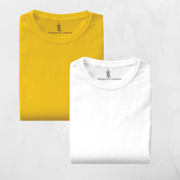 Combo of Half Sleeves 180 GSM T-Shirts for Men Cotton (Mustard and White)