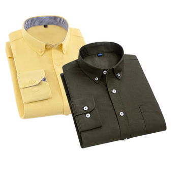 Combo of 2 Cotton Shirt for Man ( Lemon and Bottle Green )