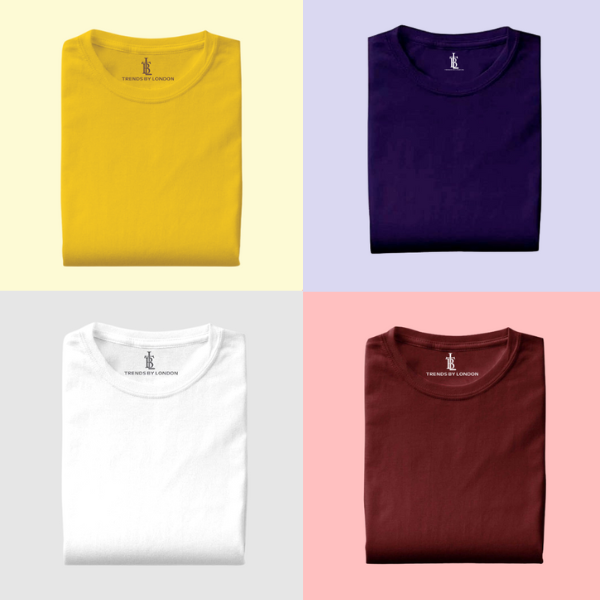 Pack of 4 Half Sleeves T-Shirts for Men 180 GSM (Mustard, Navy Blue,White and Maroon )