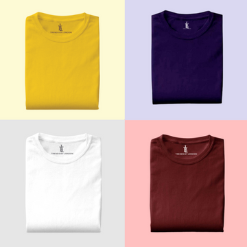 Pack of 4 Half Sleeves T-Shirts for Men 180 GSM (Mustard, Navy Blue,White and Maroon )