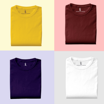 Pack of 4 Half Sleeves T-Shirts for Men 180 GSM (Mustard,Maroon,Navy Blue and White )