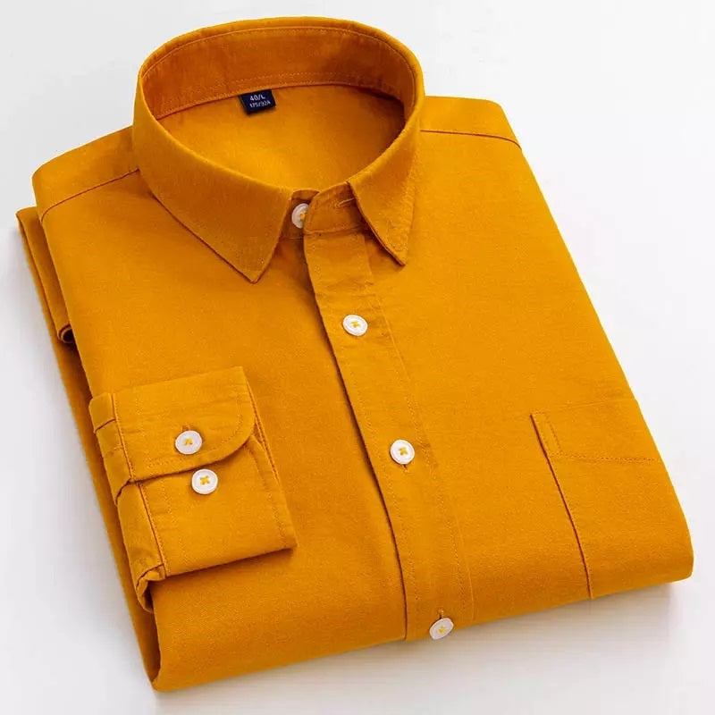 FashionBaazaar Classic Pure Cotton Mustard Color Blend Solid Shirts