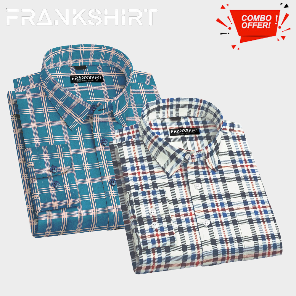 Pack of 2 Cotton Check Shirt for Man ( Green Golden and Black Blue)