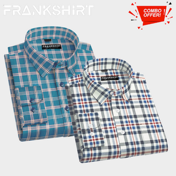 Pack of 2 Cotton Check Shirt for Man (Green Golden and Black Blue)