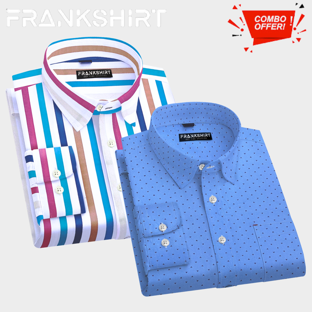 Pack of 2 Cotton Check Shirt for Man (Lining Colour and Blue Print)