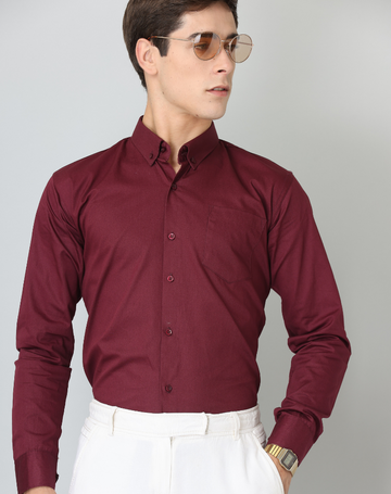 Frankshirt Maroon Solid Tailored Fit Cotton Casual Shirt for Man