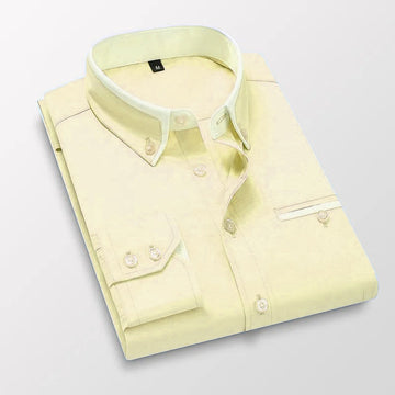 Down Collar Cotton Blend Solid Shirt For Man (Lemon)