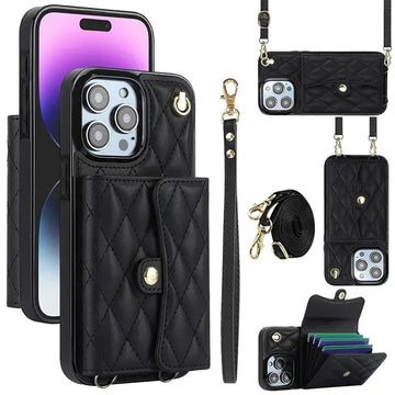 Crossbody Rhombic Horizontal Wallet Leather Phone Back Case for Apple iPhone