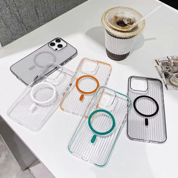 Non-Slip Edge Fluted Grating MagSafe Transparent Phone Case for Apple iPhone