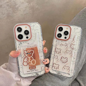 Teddy Bear Print Silver Glitter Foil Clear Soft Phone Back Case for Apple iPhone