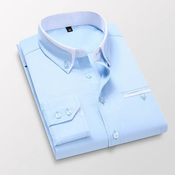 Down Collar Cotton Blend Solid Shirt For Man (Light Blue)