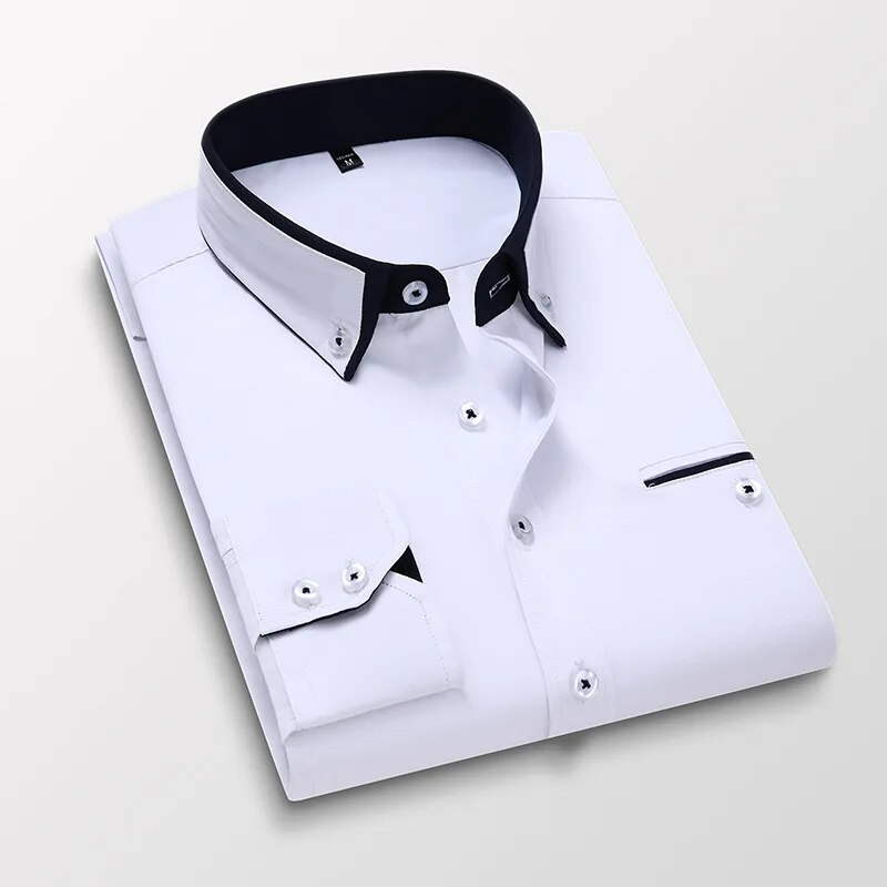 Down Collar Cotton Blend Solid Shirt For Man (White)